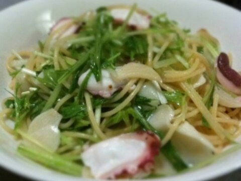 蛸と百合根と水菜のペペロンチーノ